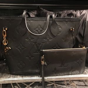 Louis Vuitton Neverfull MM Monogram Empreinte Leather (Black) and LV Bag Charm